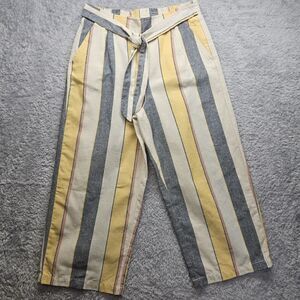 Ci Sono Womens Linen Collection Yellow Stripe Pants Wide Leg Crop Large